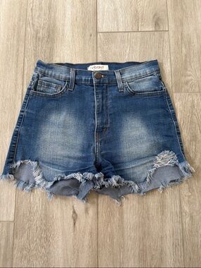 Vibrant Blue Jean Distressed Shorts With Pockets Size Small